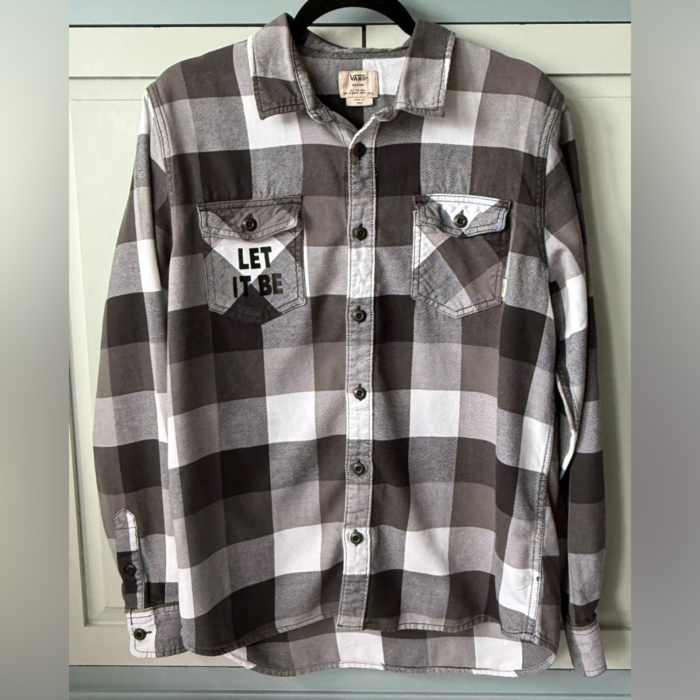 Upcycled The Beatles Vintage Graphic Tee On VANS lightweight flannel shirt Sz M - Picture 3 of 6